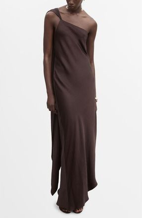 Mango Asymmetric Satin Dress in Brown at Nordstrom, Size 10