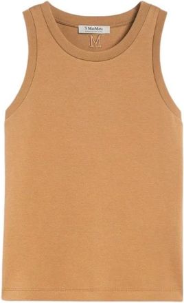 Max Mara Tops, Dames, Bruin, S, Mouwloze Scuba Top met Monogramdetail