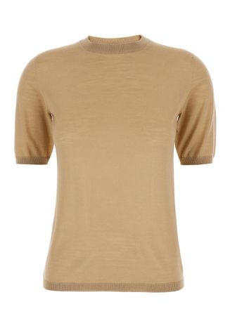 Max Mara Beige Solid Crew Neck Sweater