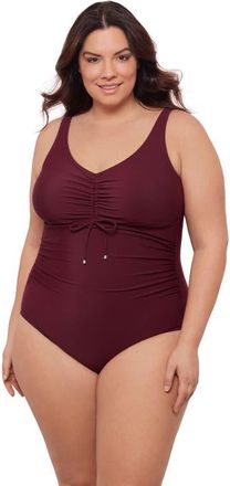 Aqua Green Plus Size Cinch V-neck Side Shirred One-Piece Swimsuit in Currant at Nordstrom, Size 2X