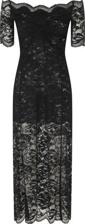 Paco Rabanne Black Intricate Lace Draped Evening Dress