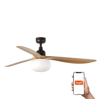 Netlighting Outwood Large 3 Blade Ceiling Fan Brown Oak Wood Light 1x E27 Smart
