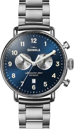 Shinola The Canfield Chronograph Bracelet Watch, 43mm in Midnight Blue/Silver at Nordstrom