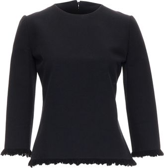 Tom Ford Virgin Wool Cotton Fringe Trim Crop Sleeved Fitted Top