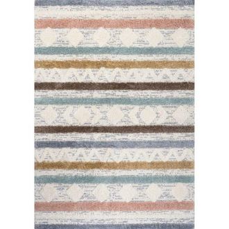 Jonathan Y Designs Faiza Moroccan Striped Geometric High-Low Area Rug in Multi/cream at Nordstrom, Size 2Ft 0In X 8Ft 0In