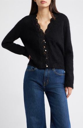 Rails Mer Lace Trim Cardigan in Black at Nordstrom, Size X-Large
