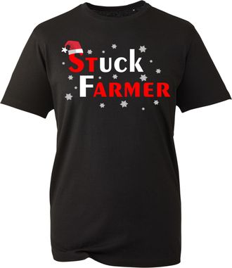 Generic Stuck Farmer Christmas T-Shirt - Funny Farming Gift Tee for Farmers & Tractor Lovers Starmer Political Joke Top (Black, M)