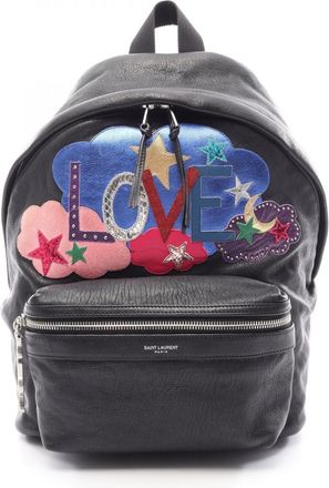 Saint Laurent Black Multi-Color Leather Canvas Backpack (Pre-Owned)
