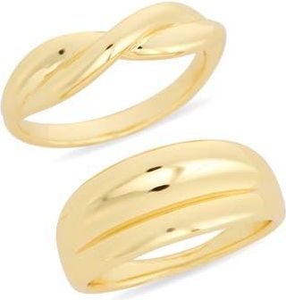 Nordstrom Rack Set of 2 Demi Fine Rib Rings in Gold at Nordstrom Rack, Size 7