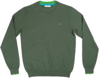 Sun 68 Stijlvolle hoodies met dubbel ribontwerp - Heren - Ronde hals truien - Groen - 3XL - Polyester - Truien & Vesten