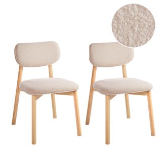 Beliani Conjunto De 2 Sillas De Comedor Estructura De Madera De Caucho Asiento Y Respaldo Acolchado De Boucl&eacute; Comedor Cocina Marr&oacute;n Claro Y Beige Claro Mills