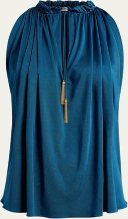 Balmain Sleeveless Tassel Gathered Jersey Halter Top