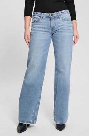 Guess Low Rise Distressed Slouchy Straight Leg Jeans in Blue at Nordstrom, Size 29 X 32