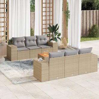 vidaXL Set Sof&aacute;s De Jard&iacute;n 7 Piezas Y Cojines Rat&aacute;n Sint&eacute;tico Beige Vidaxl