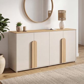 IDMarket Tirana Aparador De 4 Puertas De 160 Cm Con Grandes Tiradores De Color Beige Y Madera Clara