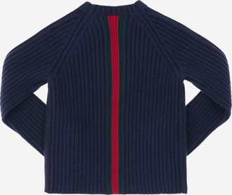 Gucci Boys Wool Sweater With Web Detail Navy