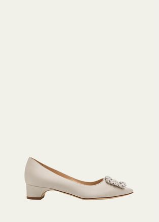 Manolo Blahnik 25mm Hangisibar Satin Crystal Buckle Pumps