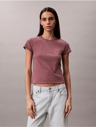 Calvin Klein Jeans Calvin Klein Womens Refined Rib Baby Tee - Medium Brown - XS
