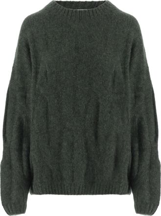 Allude Dark Green Ribbed Crewneck Cashmere-Silk Sweater