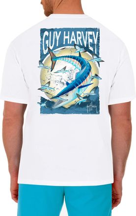 Guy Harvey Mens Offshore Fish Collection Short Sleeve T-Shirt, Bright White/Offshore Haul Wahoo, Large