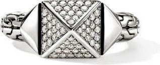 John Hardy Icon Stud Ring with Pav&eacute; Diamonds in Silver at Nordstrom, Size 7