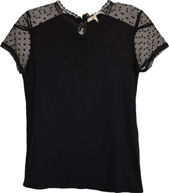 Maje Tribor Sheer Mesh Detail Top in Black Cotton