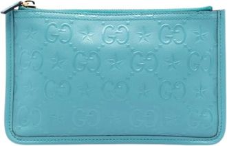 Gucci Pre-owned Clutches, female, Blue, Size: ONE SIZE Pre-owned Embossed Leather Pouch