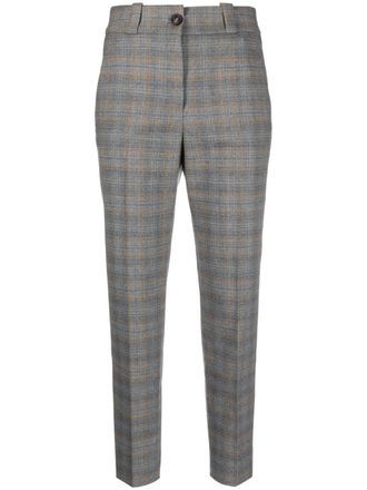 PESERICO plaid check cropped trousers - women - Elastane/Virgin Wool/Cotton/Polyester - 42 - Grey