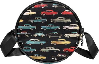 Generic Circle Crossbody Bag for Women, Colorful Car Small Sling Bag Daypack with Zipper Adjustable Shoulder Straps Casual Ladies Girls Round Purse