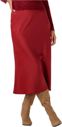 Y.A.S Rode Midi Rok voor Stijlvolle Seizoenen - Dames - Midirokken - Rood - L - Polyester - Rokken