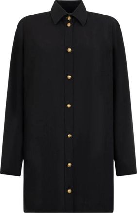Roberto Cavalli Lange wollen blouse - Dames - Overhemden - Zwart - L - Wol - Overhemden