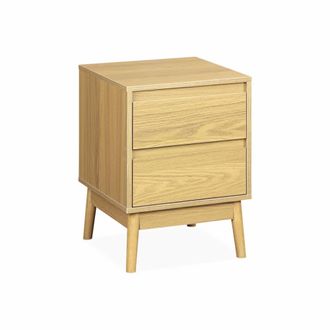 Sweeek Mesita de noche efecto madera con 2 cajones, natural