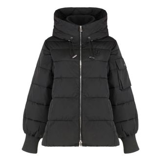 Pinko Pinko, Jassen, Dames, Zwart, XS, Leer, Crusca Gewatteerde korte donsjas met capuchon