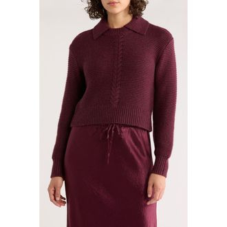 Marine Layer Everly Cable Detail Polo Sweater in Fig at Nordstrom, Size X-Large
