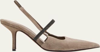 Brunello Cucinelli Suede Pointed Toe Slingback Pumps