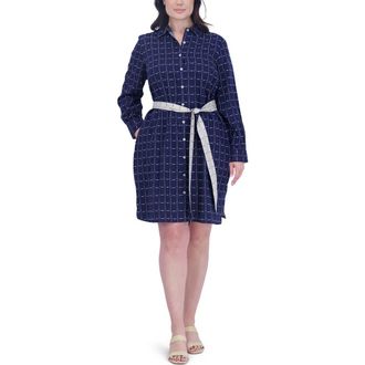 Foxcroft Rocca Dot Print Long Sleeve Cotton Shirtdress in Navy at Nordstrom Rack, Size 1X