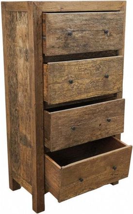 No Brand Mobiletto comodino in legno riciclato con 4 cassetti 70x40x130 cm