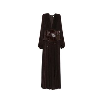 Elisabetta Franchi Kleedjes, Dames, Bruin, M, Satijn, Maxi Jurk