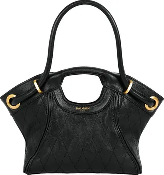 Balmain Small Tote in smooth topstitched leather in Black at Nordstrom
