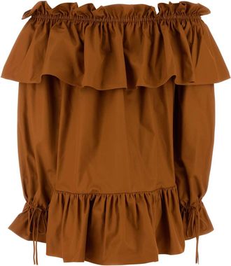 Saint Laurent Womens Caramel Twill Mini Dress Exterior: Cotton Abiti