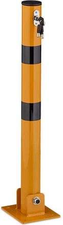 Relaxdays 4 Postes De Seguridad, Abatibles, Acero, Barrera Para Aparcamiento, H 65 Cm, Cerrable, Poste Redondo, Amarillo-negro