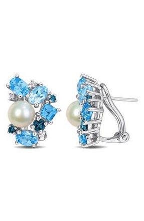 Delmar Cultured Pearl & Semiprecious Stone Cluster Earrings in Blue at Nordstrom Rack