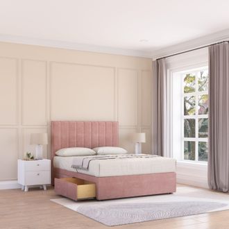 Sloomy Kansas Divan Bed Base No Drawers & 26 Struts Headboard in Pink | Size: Small Double