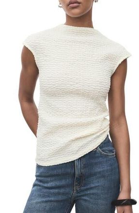 Mango Textured Cotton Blend Top in Off White at Nordstrom Rack, Size Large