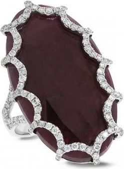 Allurez 0.69ct Diamond & 21.57ct Flat Rose Cut Ruby 18k White Gold Ring