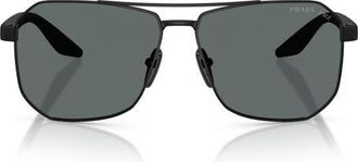 Prada 62mm Polarized Pilot Sunglasses in Rubber Black at Nordstrom