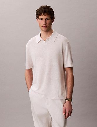 Calvin Klein Linen Blend Open Collar Polo Shirt