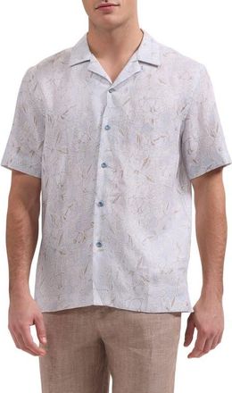 Bugatchi Jackson Shaped Fit Floral Linen Camp Shirt in Air Blue at Nordstrom, Size Xxx-Large