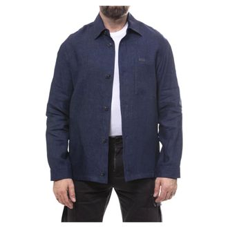 Fay Light Jackets, male, Blue, Size: XL Linen Shirt Jacket