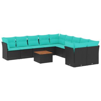vidaXL Set De Sof&aacute;s De Jard&iacute;n 11 Pzas Y Cojines Rat&aacute;n Sint&eacute;tico Negro Vidaxl